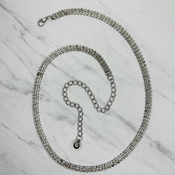 Rhinestone Studded Chain Belt Silver Y2K Festival Glam Medium/Large M/L ✨ - Picture 1 of 11